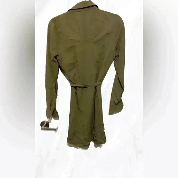 NWT Sage the label dark green long sleeve button down mini shirt dress S - Picture 3 of 5